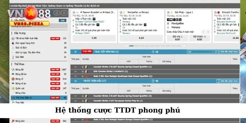 Hệ thống cược TTDT phong phú
