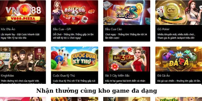 Kho game đa dạng mang đến cơ hội nhận thưởng lớn
